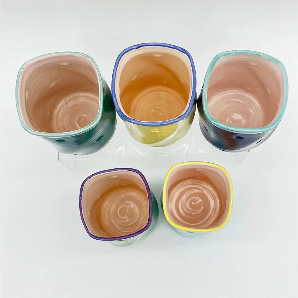 Studio Pottery Dimple Tumblers Set of 5 Handcrafted Colorful Ceramic Cups BM
